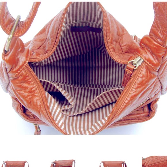 NWT AMPÉRE CREATIONS peach vegan Leather crossbody bag - Picture 7 of 9